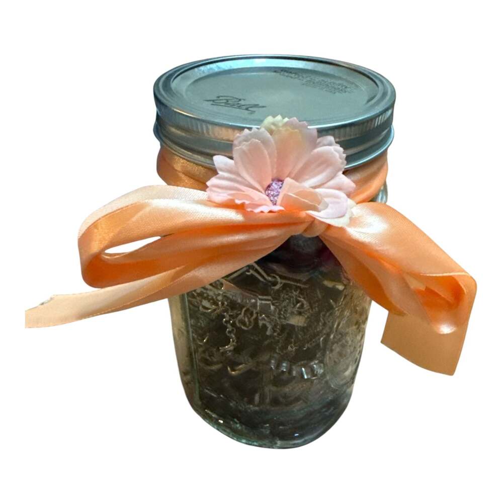 Ball Mason Jar Mystery Jewelry Assortment with Decorative Ribbon and Flower